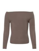 Viscose Long Sleeve Off Shoulder To Tops T-shirts Long-sleeved T-Skjorte Brown Rosemunde Kids