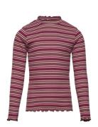 Top Rib Turtleneck Stripe Tops T-shirts Long-sleeved T-Skjorte Burgundy Lindex