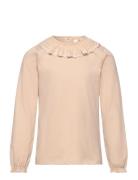 T-Shirt Ls Collar Tops T-shirts Long-sleeved T-Skjorte Beige En Fant