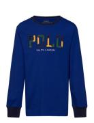 Corduroy-Logo Cotton Long-Sleeve Tee Tops T-shirts Long-sleeved T-Skjorte Blue Ralph Lauren Kids