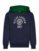 Logo Color-Blocked Fleece Hoodie Tops Sweatshirts & Hoodies Hoodies Navy Ralph Lauren Kids