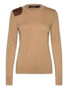 Faux-Leather-Trim Cotton-Blend Sweater Tops Knitwear Jumpers Brown Lauren Ralph Lauren