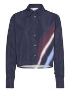 Boxy Shirt With Ray Print Tops Shirts Long-sleeved Navy Coster Copenhagen