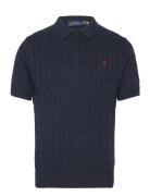 Cable-Knit Cotton Polo-Collar Sweater Tops Knitwear Short Sleeve Knitted Polos Navy Polo Ralph Lauren