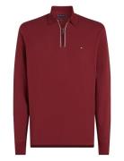 Ls Zip Rwb Detail Reg Polo Tops Knitwear Half Zip Jumpers Burgundy Tommy Hilfiger