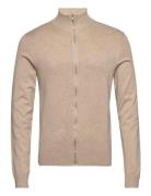 Ecovero L/S Zip Cardigan Tops Knitwear Full Zip Jumpers Beige Lindbergh