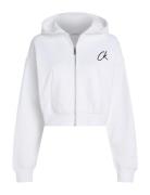 Embroidered Ck Zip Through Tops Sweatshirts & Hoodies Hoodies White Calvin Klein Jeans