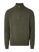 Clay Cotton Half-Zip Sweater Tops Knitwear Half Zip Jumpers Green Lexington Clothing