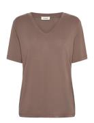 Slcolumbine Loose Fit V-Neck Ss Tops T-shirts & Tops Short-sleeved Brown Soaked In Luxury