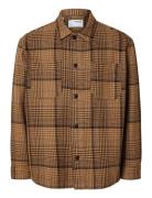 Slhboxy-Houndstooth Big Check Overshirt Tops Overshirts Brown Selected Homme