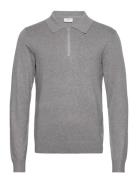 Ecovero L/S Zip Polo Tops Knitwear Long Sleeve Knitted Polos Grey Lindbergh