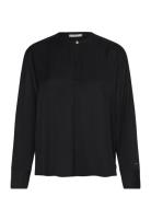 Fluid Viscose V-Neck Rlxd Blouse Tops Blouses Long-sleeved Black Tommy Hilfiger