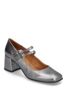 225-Alienar Cuir Metallise Shoes Heels Pumps Classic Silver Jonak Paris