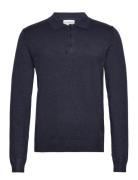 Long Sleeve Knitted Poloshirt Tops Knitwear Long Sleeve Knitted Polos Navy Lindbergh