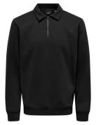 Onsceres 1/4 Zip Sweat Polo Tops Sweatshirts & Hoodies Sweatshirts Black ONLY & SONS