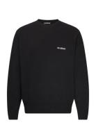 Logo Relaxed Knit Sweater Tops Knitwear Round Necks Black HAN Kjøbenhavn