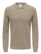 Onsphill Reg 12 Rib Ls Polo Knit Tops Polos Long-sleeved Beige ONLY & SONS