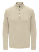 Onsfabian Life Reg 7 Half Zip Knit Tops Knitwear Half Zip Jumpers Beige ONLY & SONS