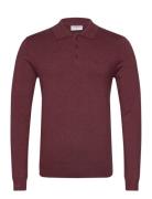 Long Sleeve Knitted Poloshirt Tops Knitwear Long Sleeve Knitted Polos Burgundy Lindbergh