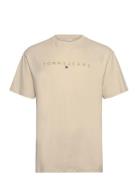 Tjm Reg Gold Linear Logo Tee Ext Tops T-Kortærmet Skjorte Beige Tommy Jeans