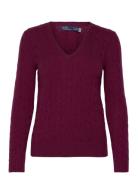 Cable-Knit Wool-Cashmere V-Neck Sweater Tops Knitwear Jumpers Burgundy Polo Ralph Lauren