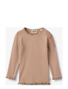 Rib T-Shirt L/S Reese Tops T-shirts Long-sleeved T-Skjorte Beige Wheat