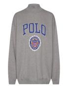 Logo Crest Lightweight Fleece Mockneck Tops Sweatshirts & Hoodies Sweatshirts Grey Polo Ralph Lauren