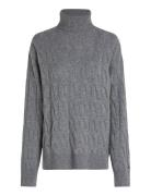 Soft Wool Cable Roll-Nk Sweater Tops Knitwear Turtleneck Grey Tommy Hilfiger