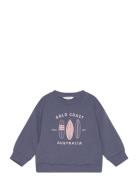 Surf Printed Sweatshirt Tops Sweatshirts & Hoodies Sweatshirts Blue Mango