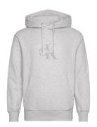 Chenille Monologo Hoodie Tops Sweatshirts & Hoodies Hoodies Grey Calvin Klein Jeans