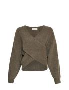 Mschzinelle Hope Wrap Pullover Tops Knitwear Jumpers Khaki Green MSCH Copenhagen