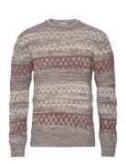 Knitted Pattern Crew Neck - Rws Tops Knitwear Round Necks Beige Knowledge Cotton Apparel