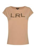 Beaded-Logo Cotton Jersey Tee Tops T-shirts & Tops Short-sleeved Beige Lauren Ralph Lauren