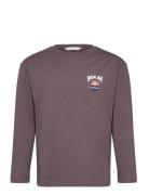 Printed Long Sleeve T-Shirt Tops T-shirts Long-sleeved T-Skjorte Burgundy Mango