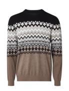 Bret Fair Isle Sweater Tops Knitwear Round Necks Brown Lexington Clothing