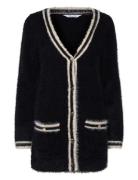 Contrast Fluffy Knitted Cardigan Tops Knitwear Cardigans Black Bubbleroom