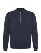 Mens Pullover Lg. Sleeve Polo Neck Tops Knitwear Half Zip Jumpers Navy Denham