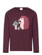 Top L S Playful Applique Tops T-shirts Long-sleeved T-Skjorte Burgundy Lindex