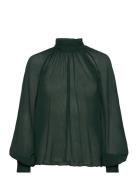 Esme High Collar Structured Blouse Tops Blouses Long-sleeved Green Bubbleroom