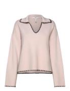 Objreynard Ls V-Neck Stich Pullover Div Tops Knitwear Jumpers Pink Object