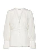 Wilhelmina Wrap Detail Chiffon Blouse Tops Blouses Long-sleeved White Malina