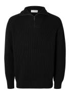 Slhdry Ls Knit Relaxed Half Zip Tops Knitwear Half Zip Jumpers Black Selected Homme