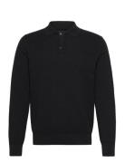 Mads Knitted Polo Tops Knitwear Long Sleeve Knitted Polos Black Clean Cut Copenhagen