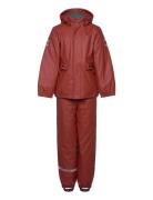 Pu Rain Set Rec Warm Animal Susp104 Outerwear Rainwear Rainwear Sets Red Mikk-line