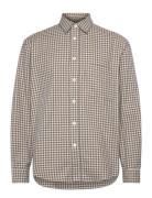 Relaxed Long Sleeved Shirt - Grey/Beige Check Tops Shirts Casual Beige Garment Project