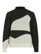 Vicilia Mock Neck L/S Jaquard Top - Noos Tops Knitwear Jumpers Black Vila