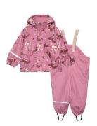 Rainwear Set - Aop, W. Fleece Outerwear Rainwear Rainwear Sets Pink CeLaVi