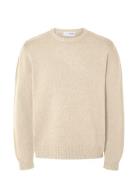 Slhcody Ls Knit Relaxed Crew Neck Noos Tops Knitwear Round Necks Beige Selected Homme