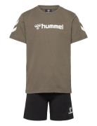 Hmlnovet Shorts Set Sport Sets With Short-sleeved T-shirt Khaki Green Hummel