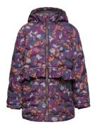 Long Puffer Jacket Aop Rec. Foret Jakke Navy Mikk-line